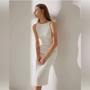 NWT White water ripple textured Midi Dress w/ Pearl straps